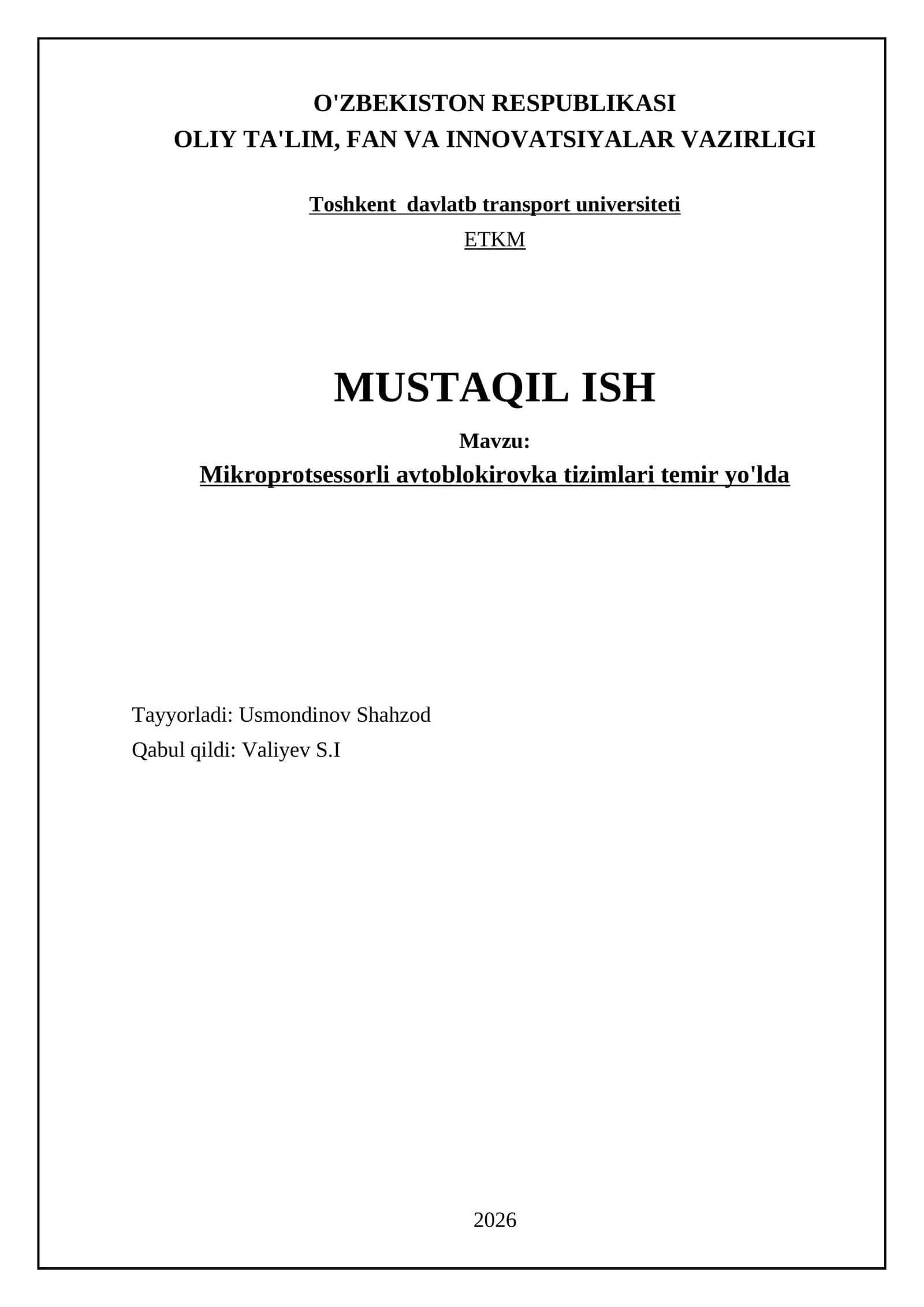 Mikroprotsessorli avtoblokirovka tizimlari temir yo'lda 1