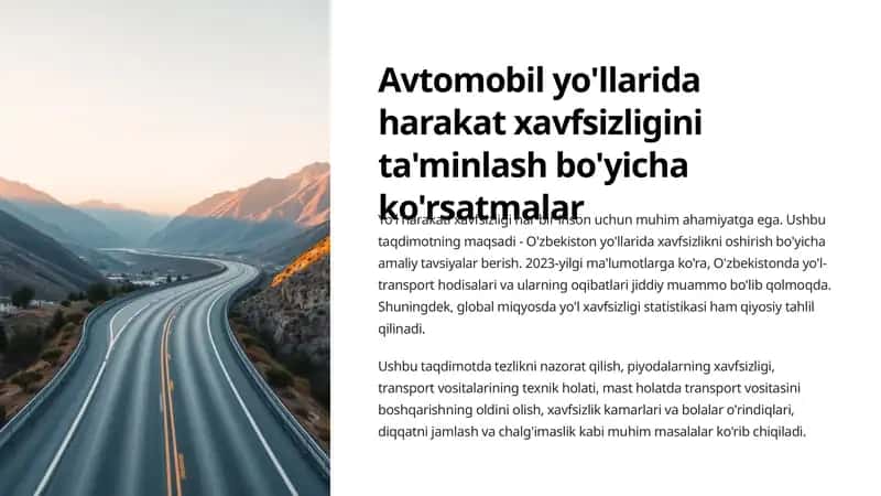 Avtomobil yo'llarida harakat xavfsizligini ta'minlash bo'yicha ko'rsatmalar 1