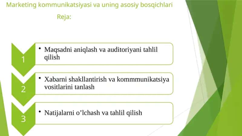 Marketing kommunikatsiyasi va uning asosiy bosqichlariReja 1