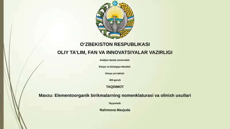 Elementoorganik birikmalarning nomenklaturasi va olinish usullari 1