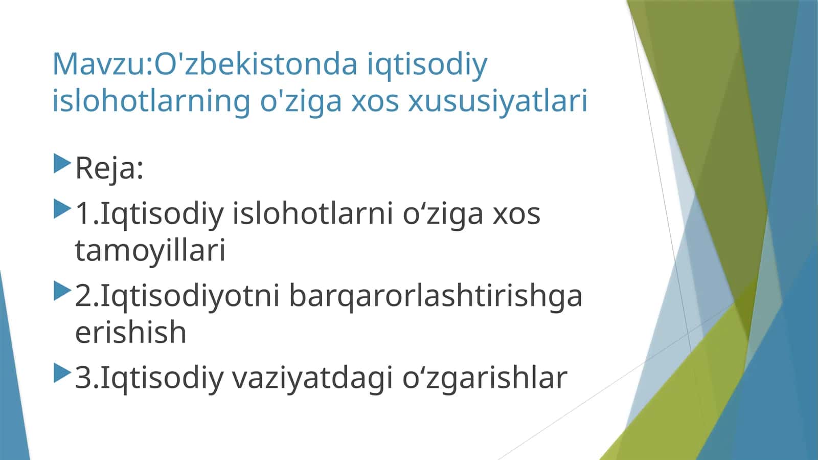 O'zbekistonda iqtisodiy islohotlarning o'ziga xos xususiyatlari 1