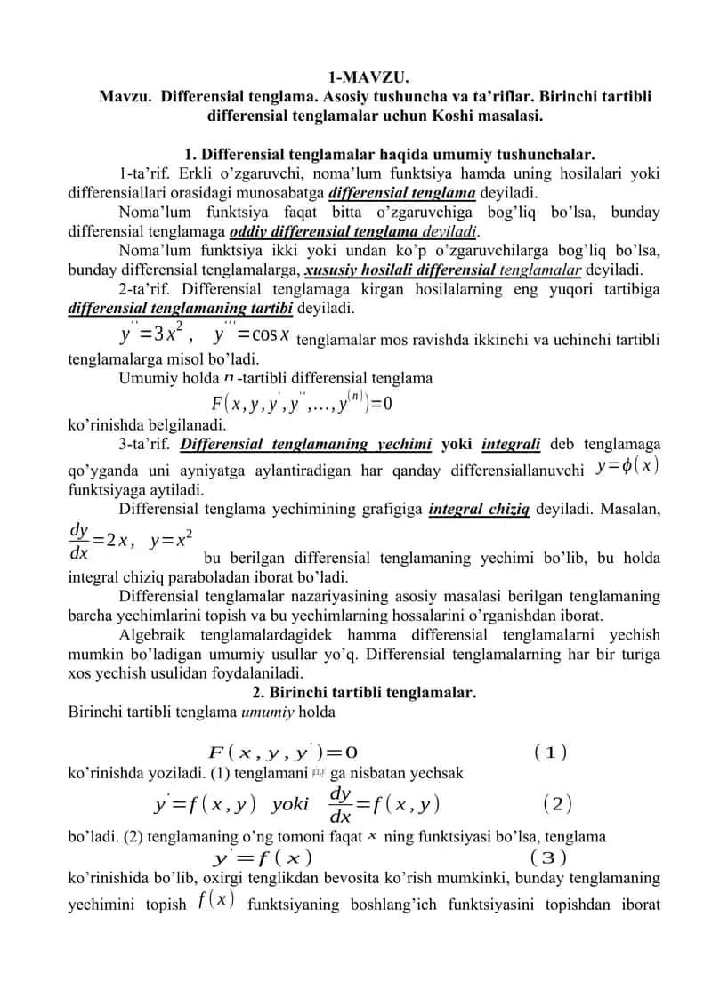 Differensial Tenglamalar 1