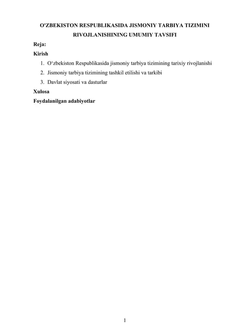 Jismoniy Tarbiya Tizimini Rivojlanishi 1