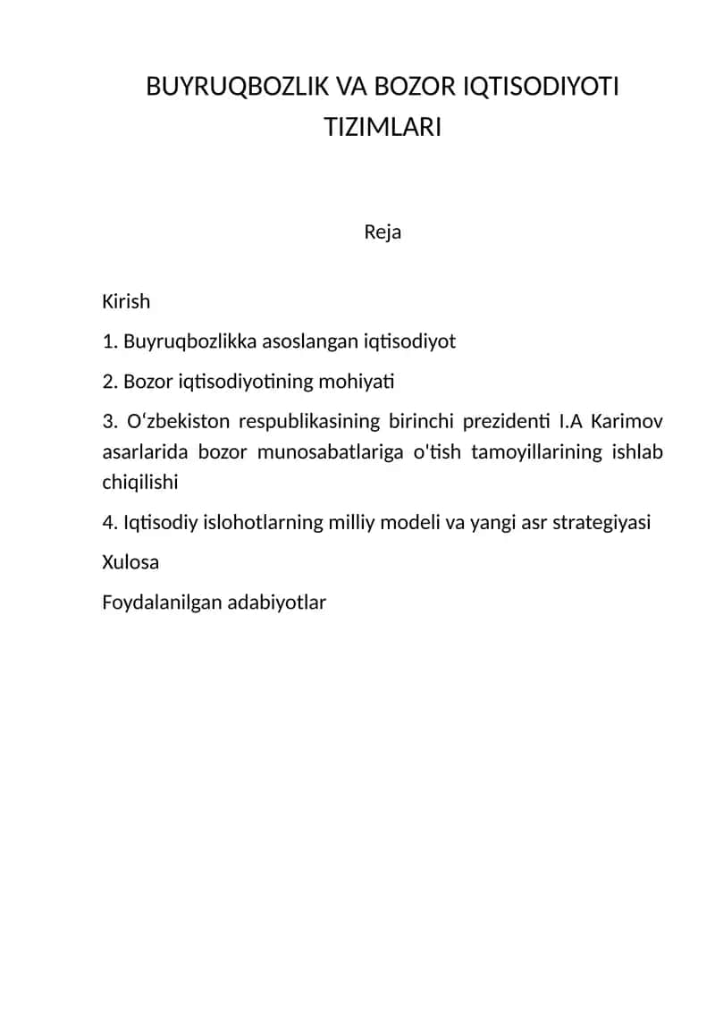 BUYRUQBOZLIK VA BOZOR IQTISODIYOTI TIZIMLARI 1