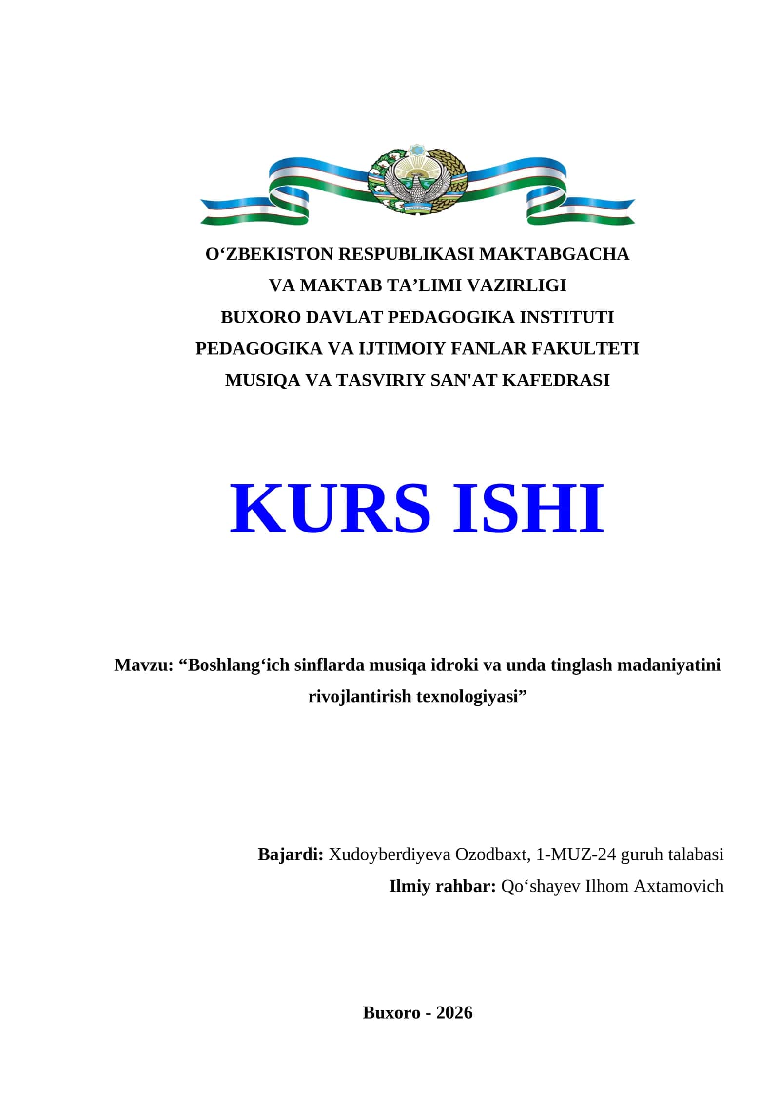 Boshlang‘ich sinflarda musiqa idroki va unda tinglash madaniyatini rivojlantirish texnologiyasi 1