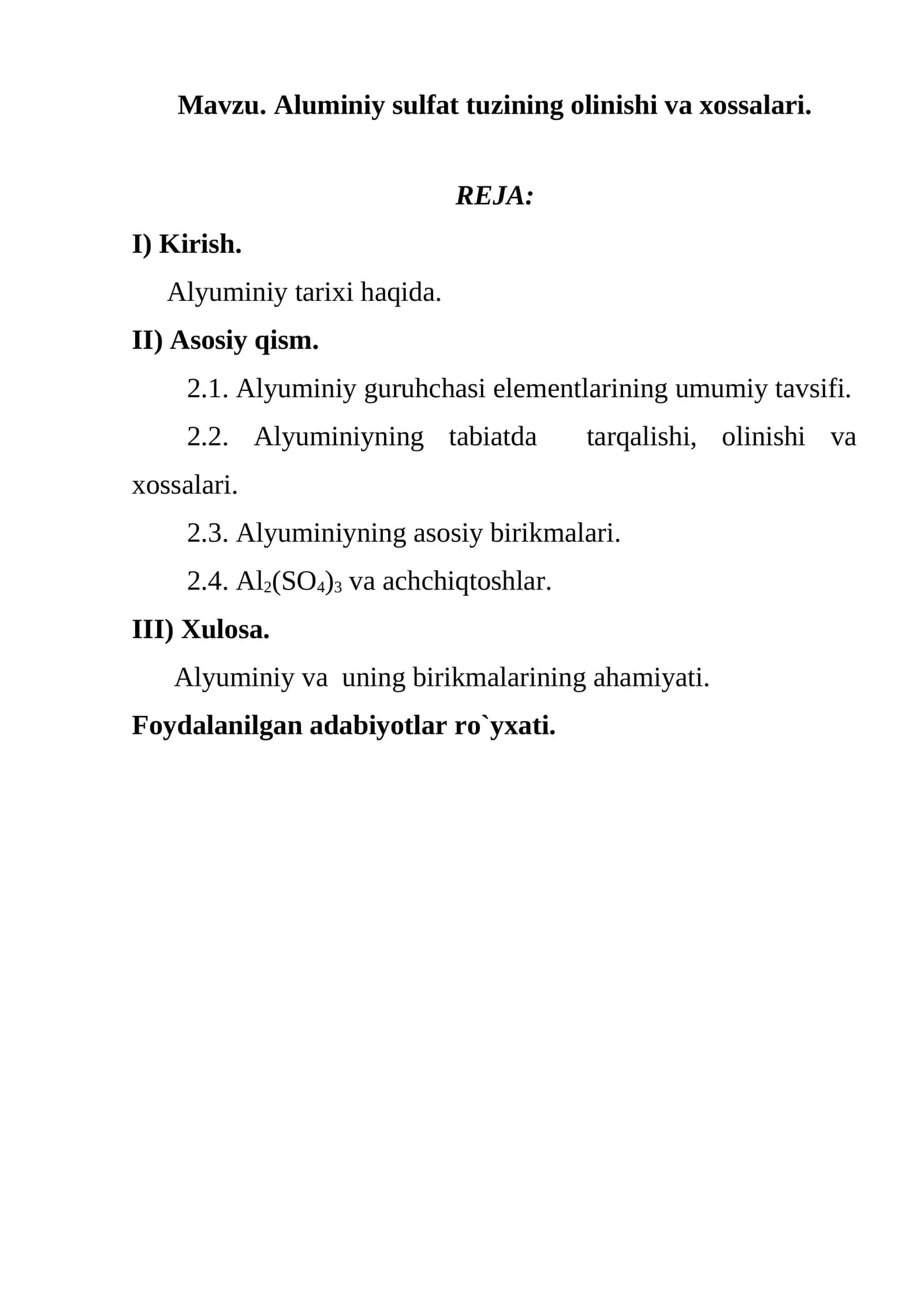 Aluminiy sulfat tuzining olinishi va xossalari 1