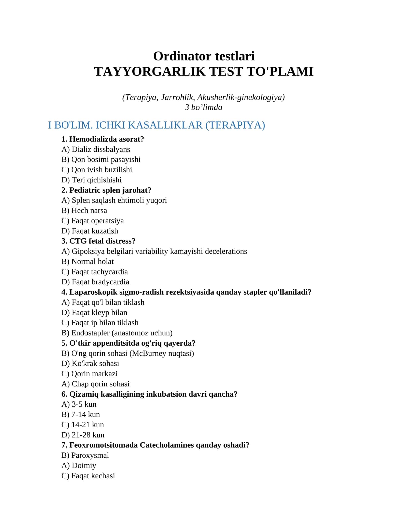 Ordinator testlari 1