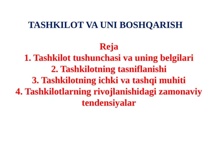 Tashkilot va uni boshqarish 1
