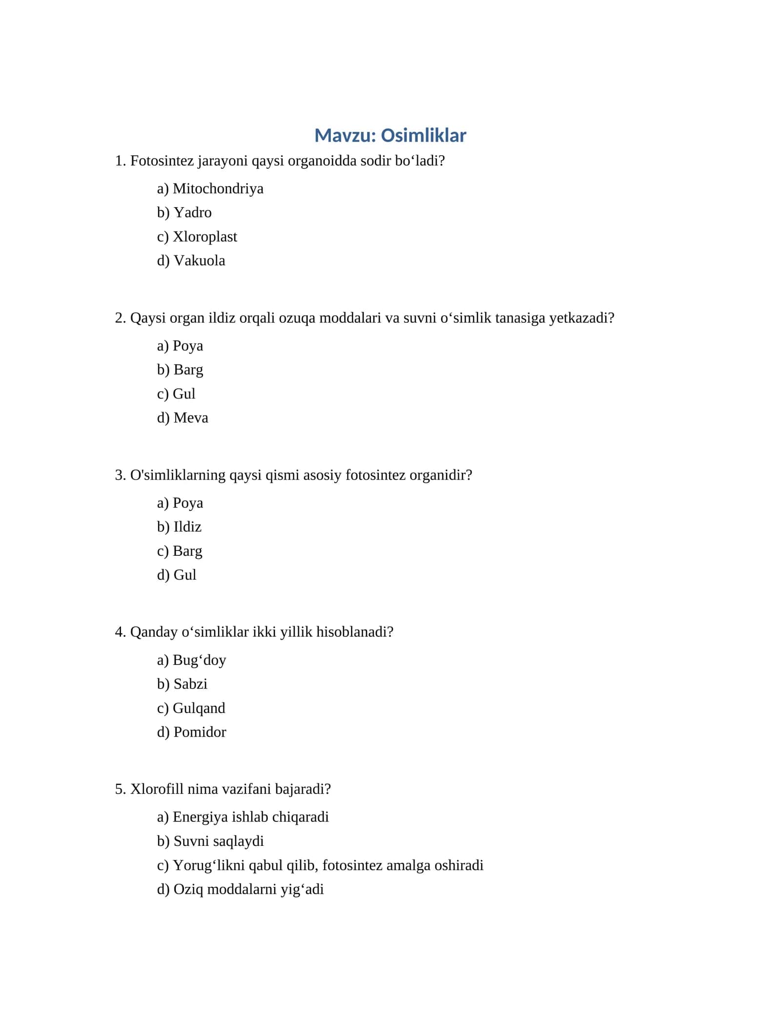 Osimliklar 1