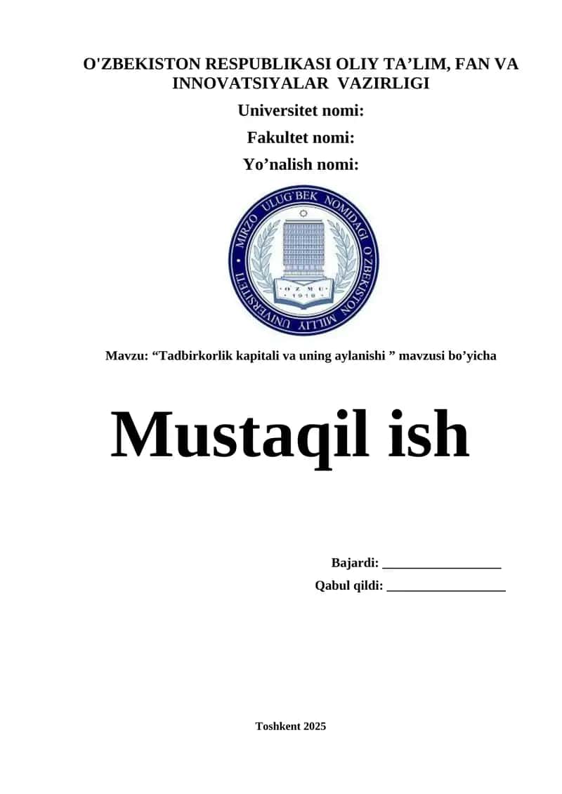 Tadbirkorlik kapitali va uning aylanishi 1