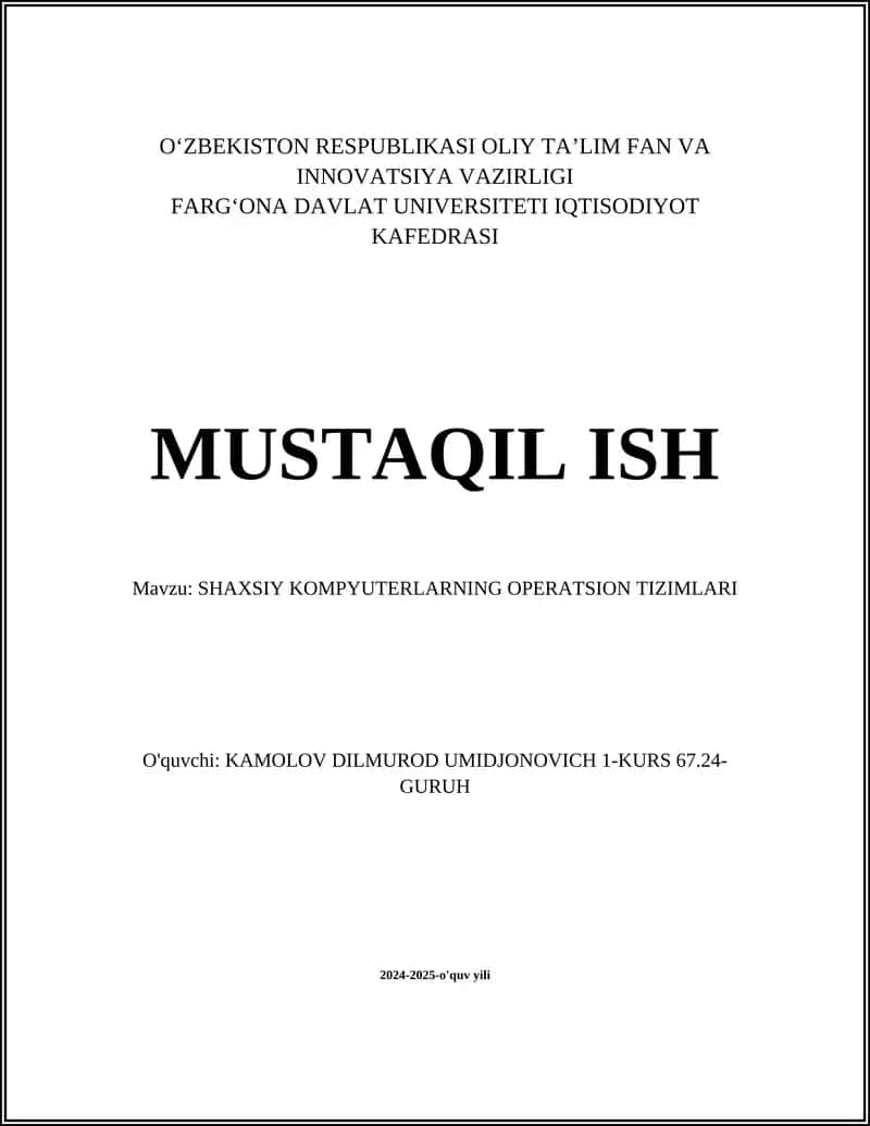 SHAXSIY KOMPYUTERLARNING OPERATSION TIZIMLARI 1