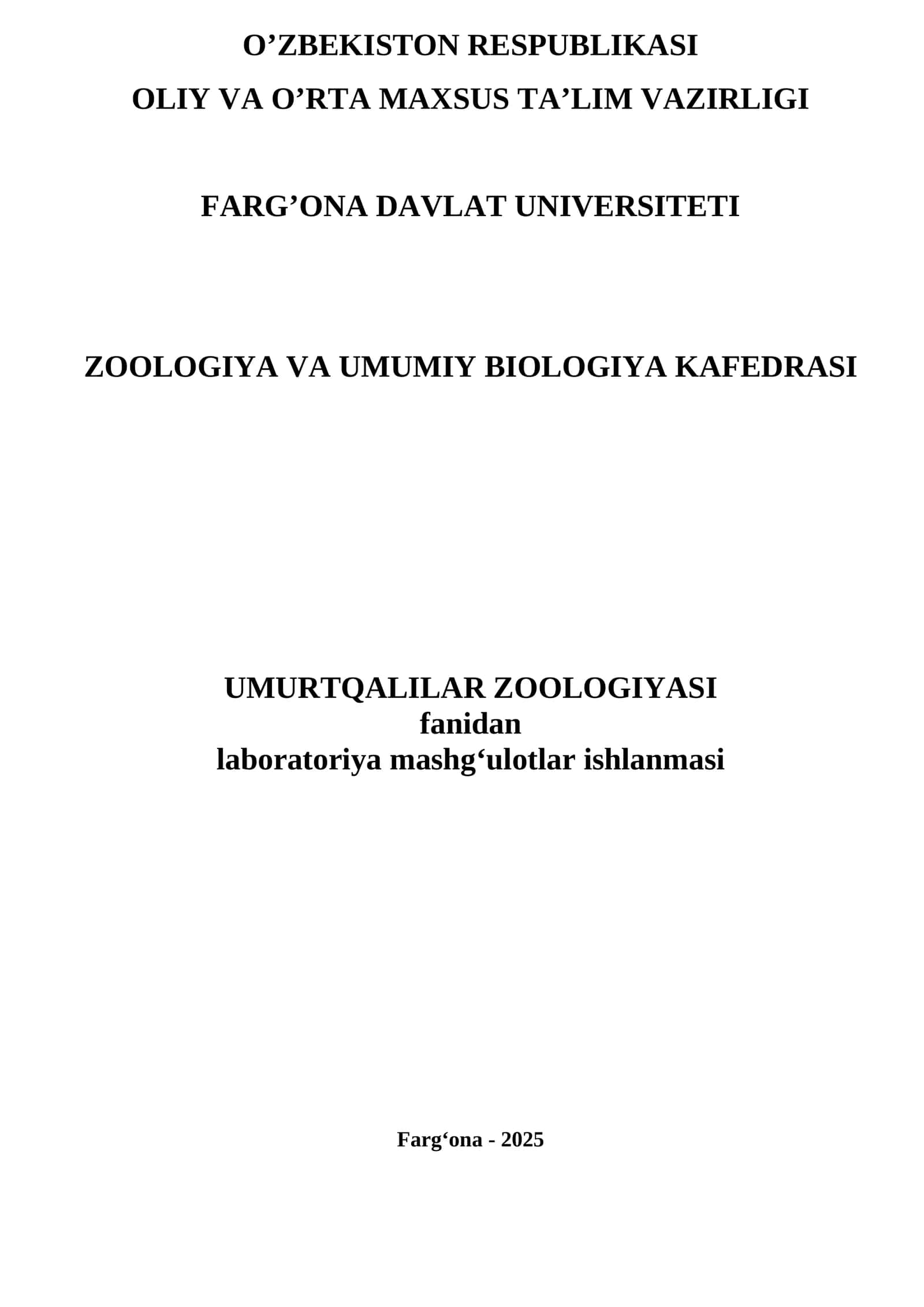 Umurtqalilar zoologiyasi laboratoriya mashg'ulotlar ishlanmasi 1