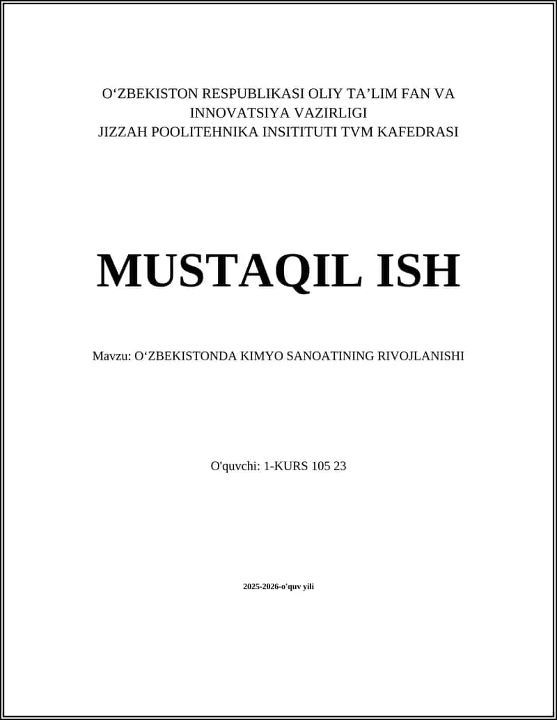 Oʻzbekistonda Kimyo Sanoating Rivojlanishi 1