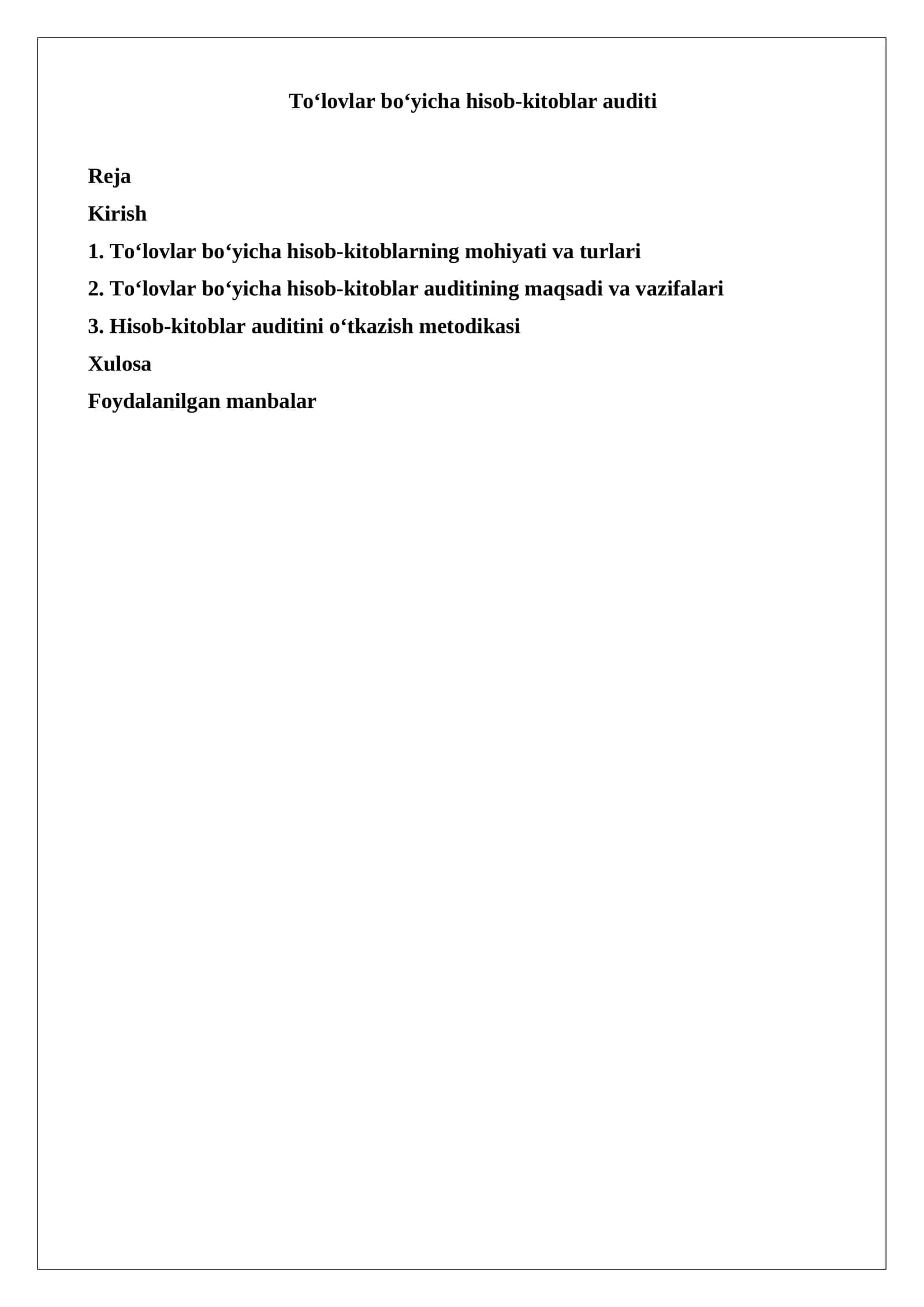 To‘lovlar bo‘yicha hisob-kitoblar auditi 1