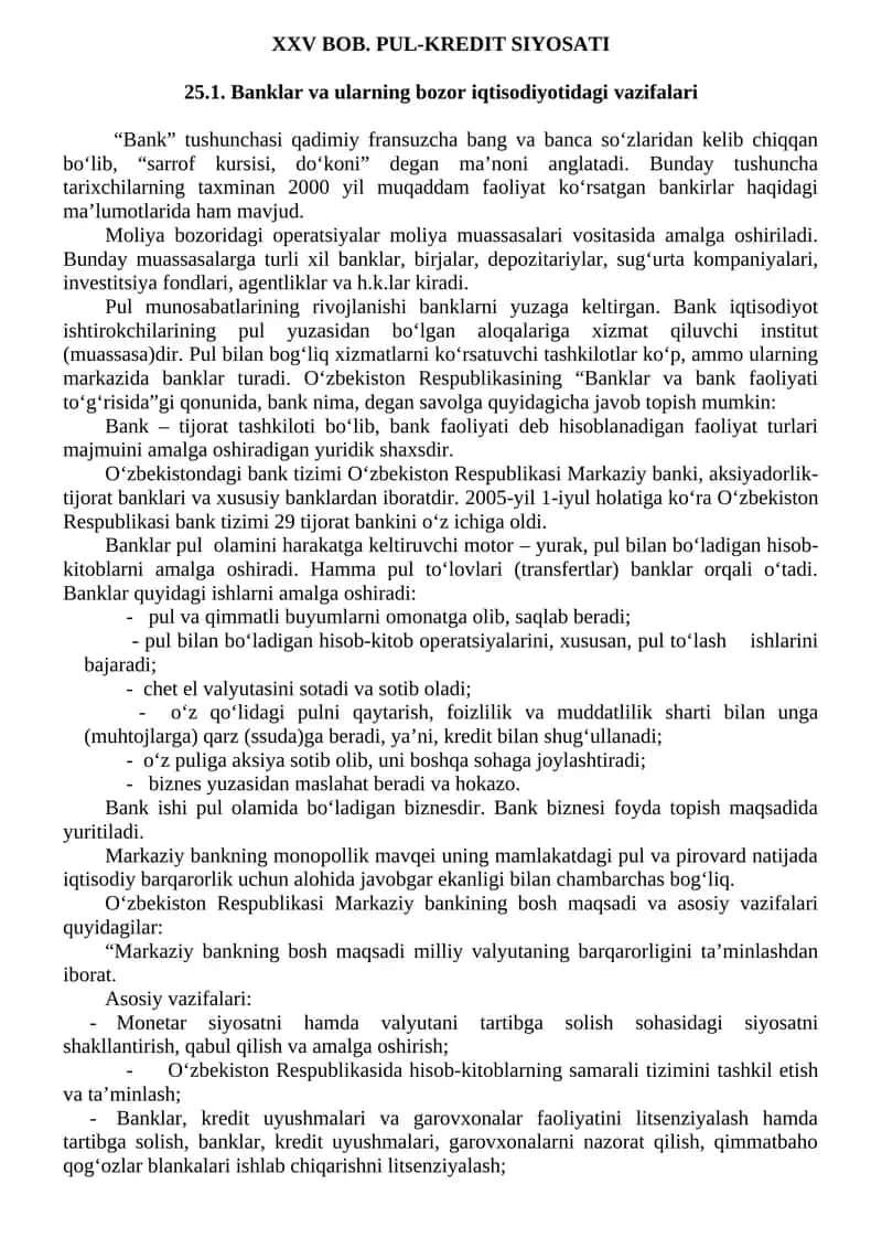BOB. PUL-KREDIT SIYOSATI 1