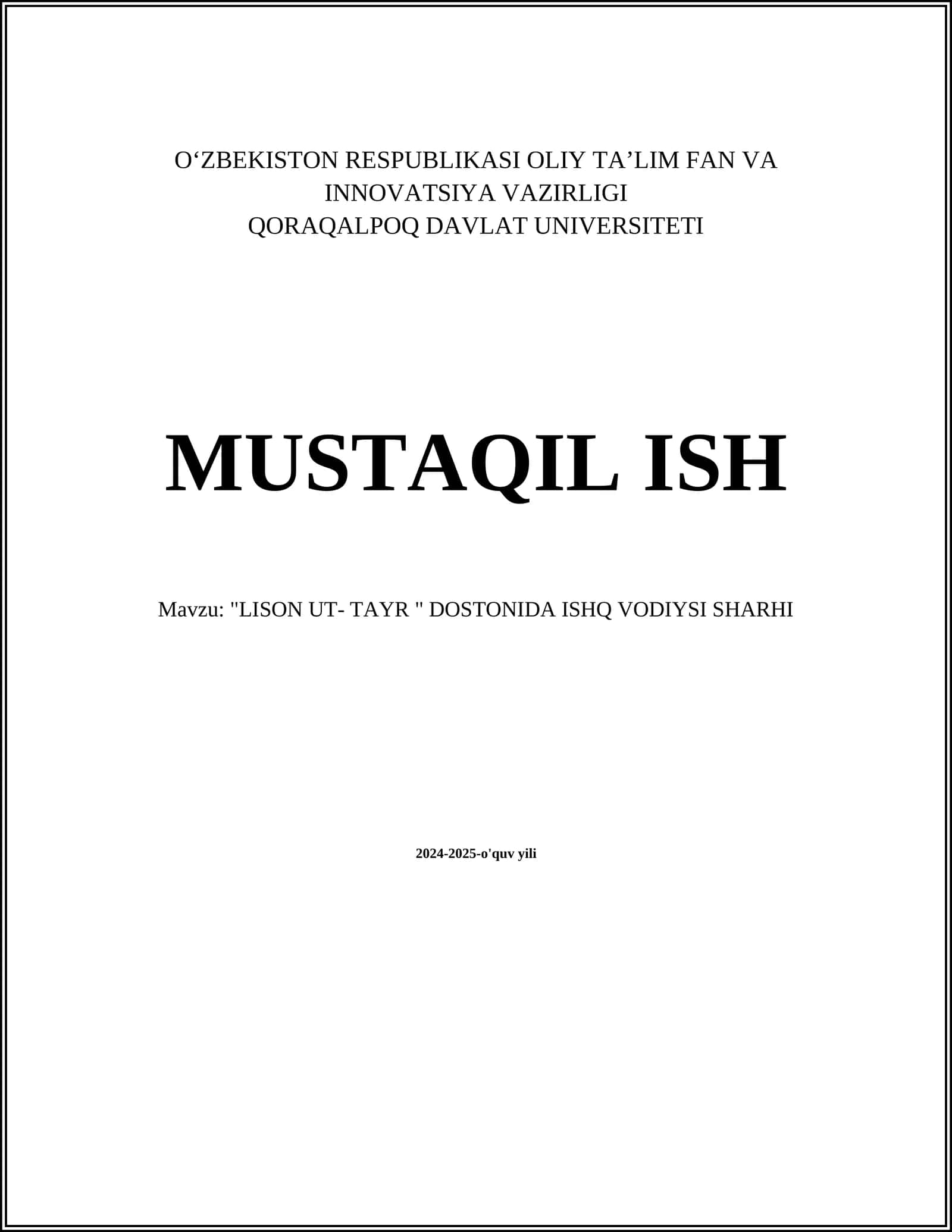 "LISON UT- TAYR " DOSTONIDA ISHQ VODIYSI SHARHI 1