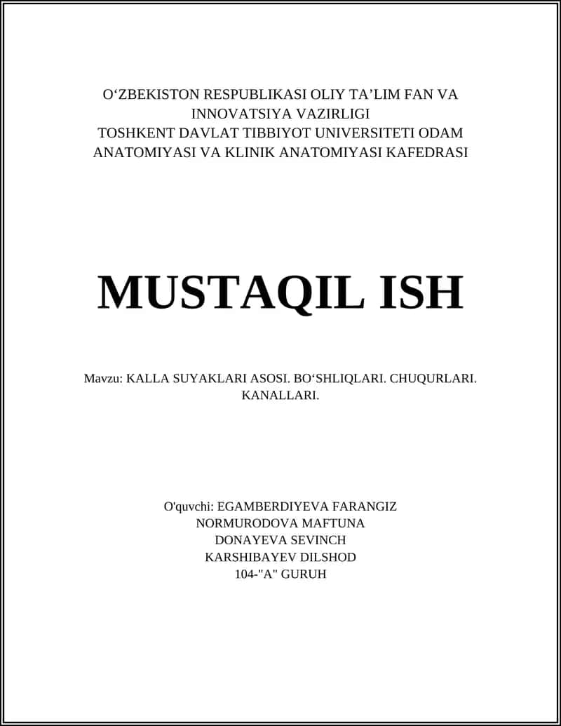 KALLA SUYAKLARI ASOSI. BOʻSHLIQLARI. CHUQURLARI. KANALLARI 1