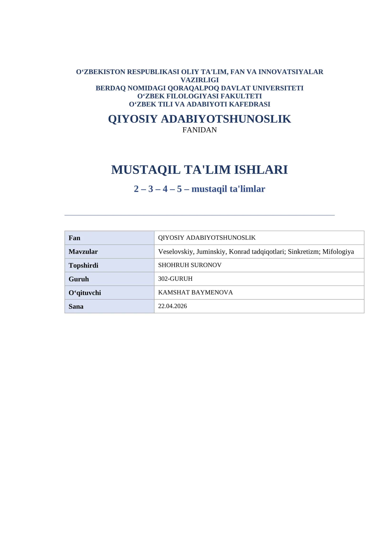 QIYOSIY ADABIYOTSHUNOSLIK 1
