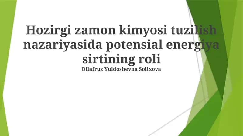 Kimyoviy potensial energi sirtlari (PES) 1