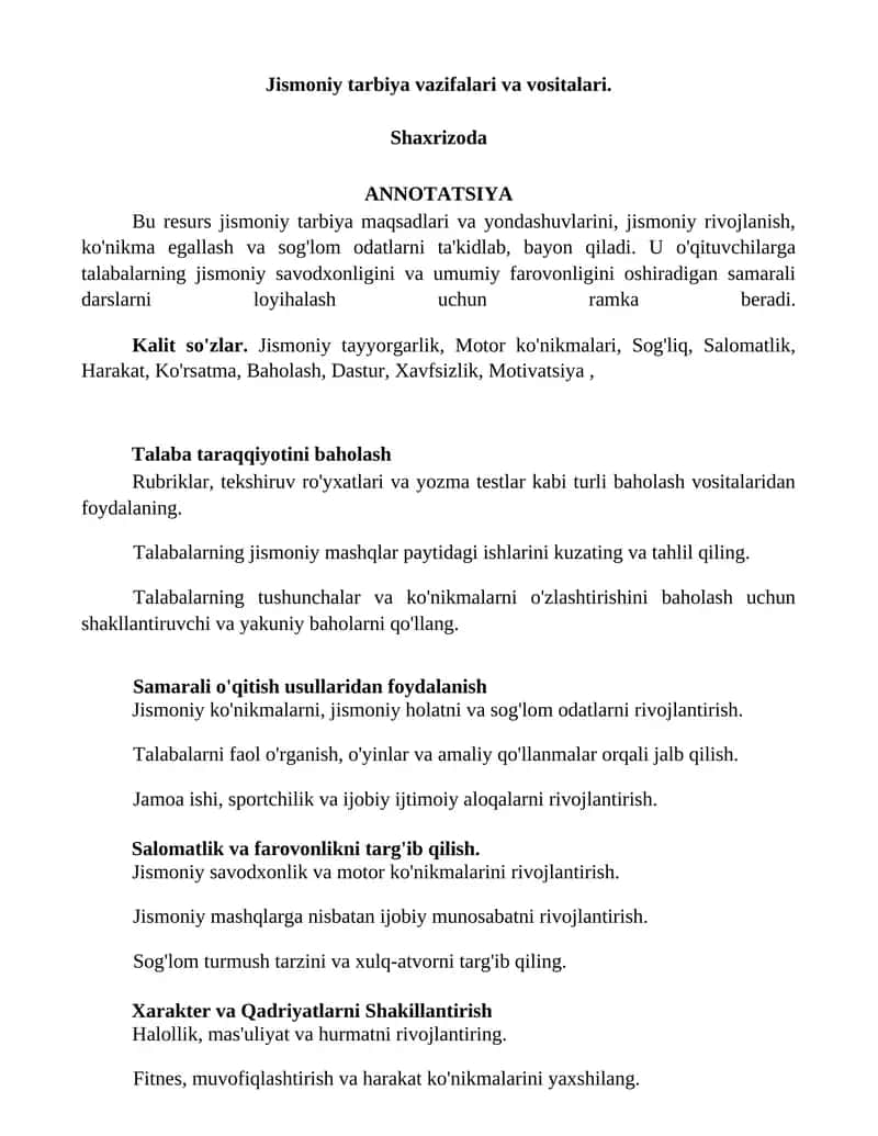 Jismoniy tarbiya vazifalari va vositalari 1