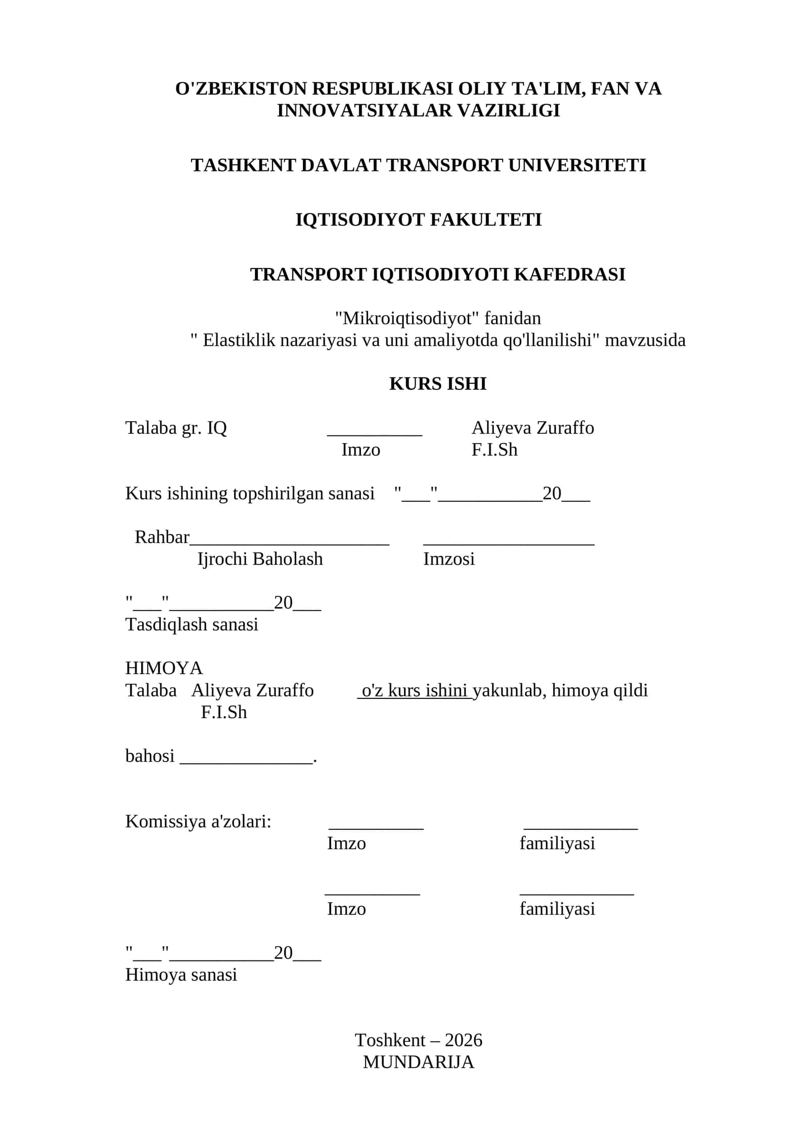 "Mikroiqtisodiyot" fanidan " Elastiklik nazariyasi va uni amaliyotda qo'llanilishi" 1