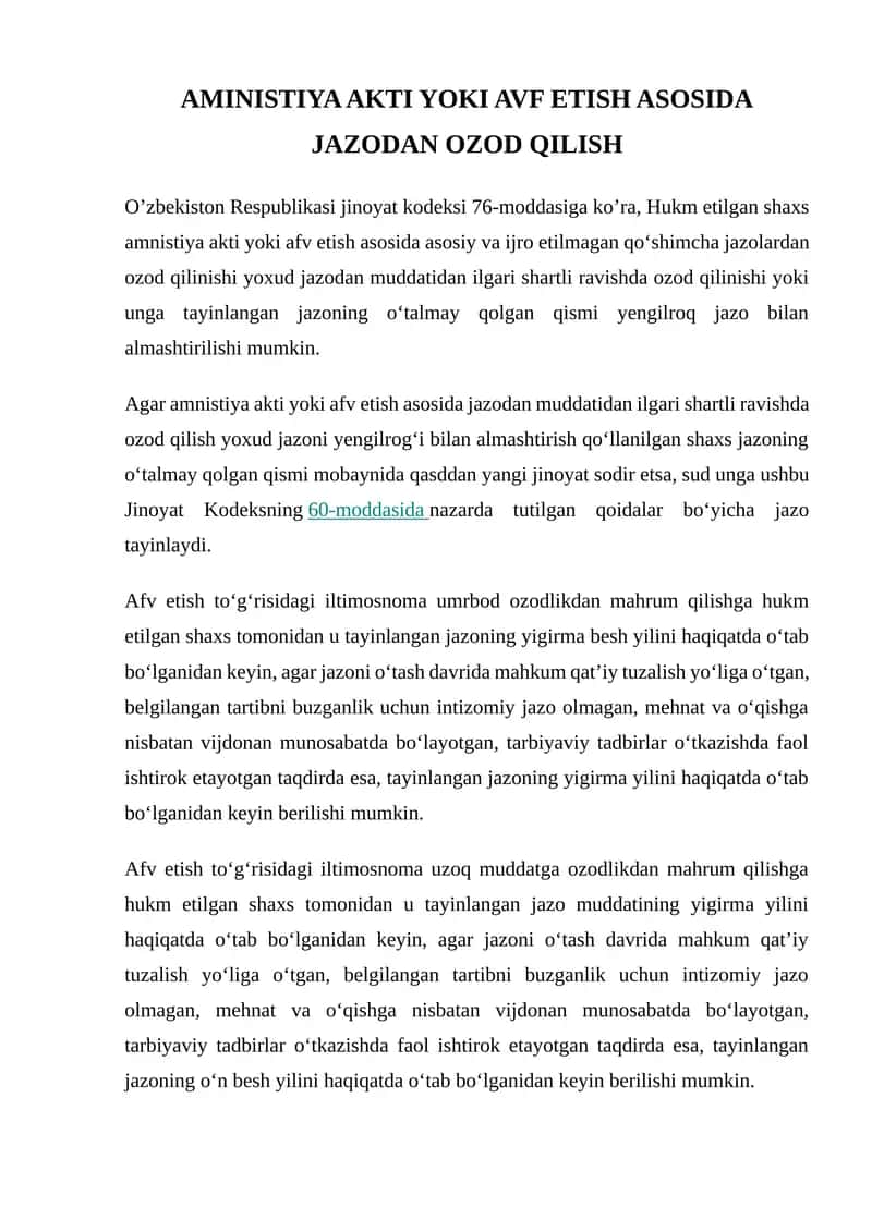 AMINISTIYA AKTI YOKI AVF ETISH ASOSIDA JAZODAN OZOD QILISH 1