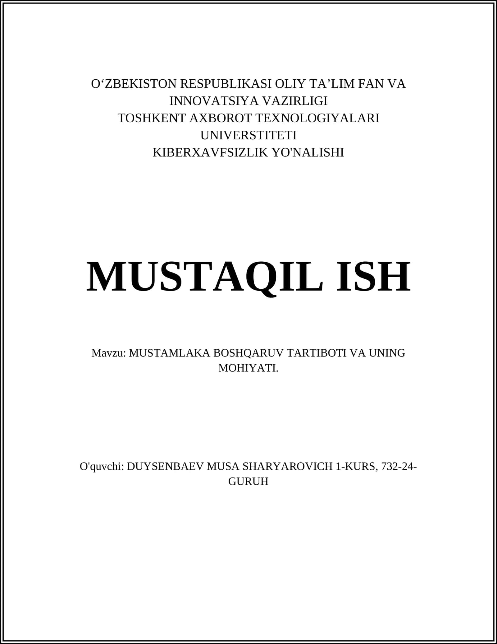 MUSTAMLAKA BOSHQARUV TARTIBOTI VA UNING MOHIYATI 1