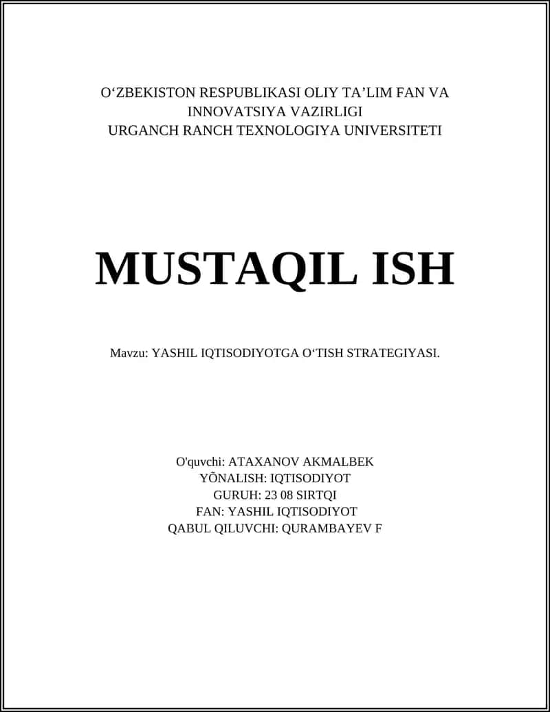 YASHIL IQTISODIYOTGA O‘TISH STRATEGIYASI 1