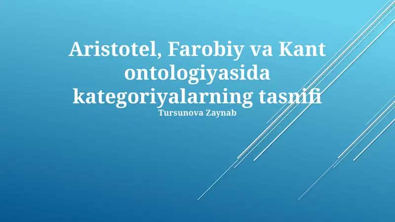 Aristotel, Farobiy va Kant ontologiyasida kategoriyalarning tasnifi 1