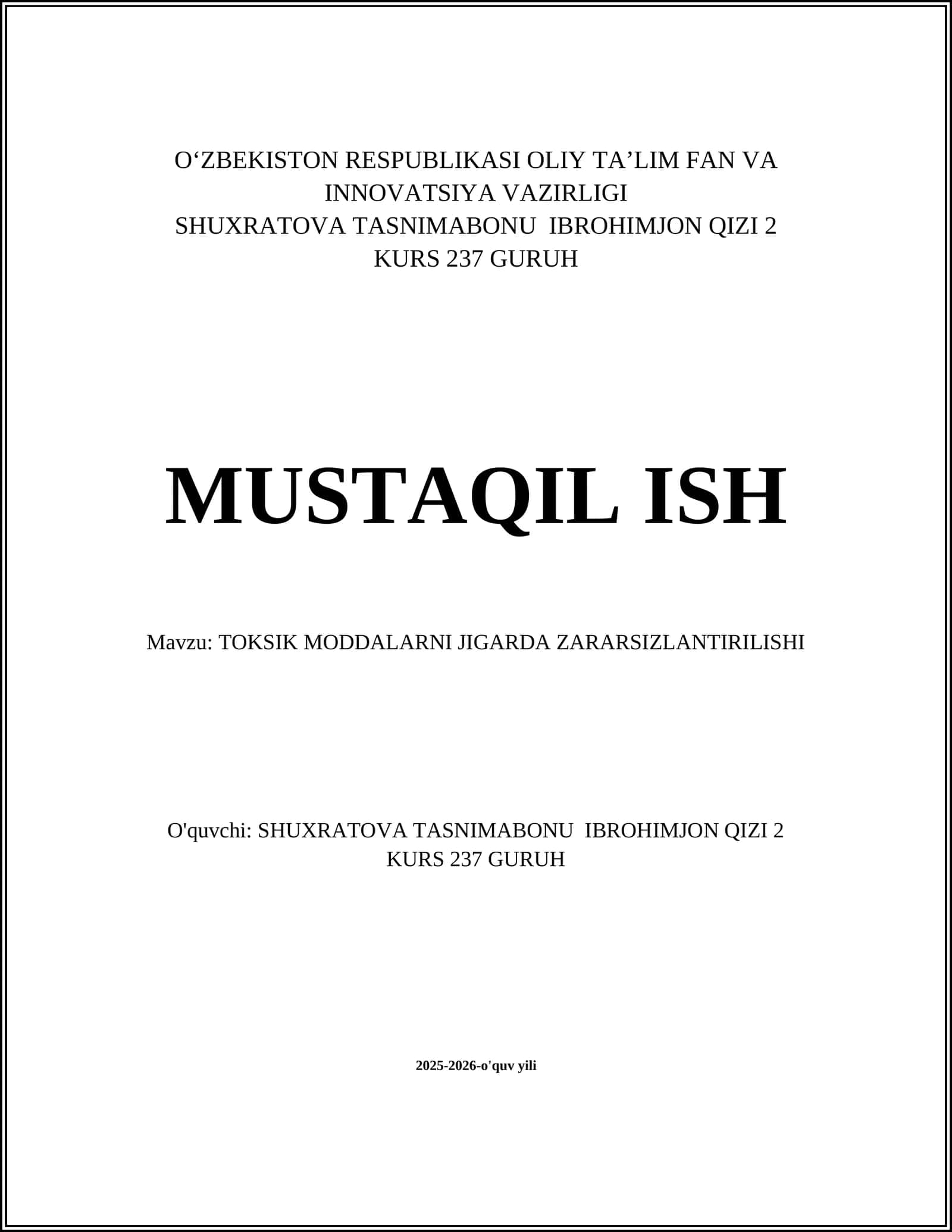 TOKSIK MODDALARNI JIGARDA ZARARSIZLANTIRILISHI 1