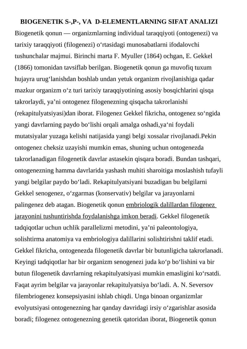 BIOGENETIK S-,P-, VA D-ELEMENTLARNING SIFAT ANALIZI 1