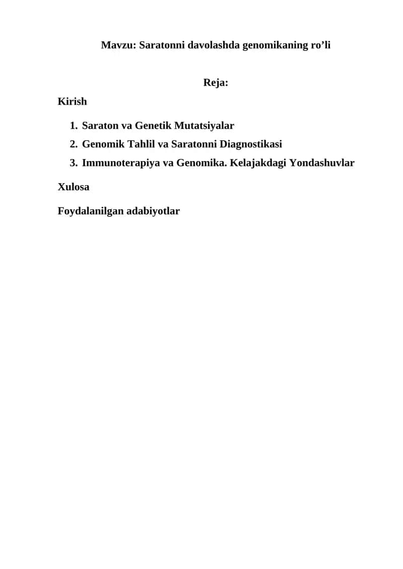 Saratonni davolashda genomikaning ro’li 1