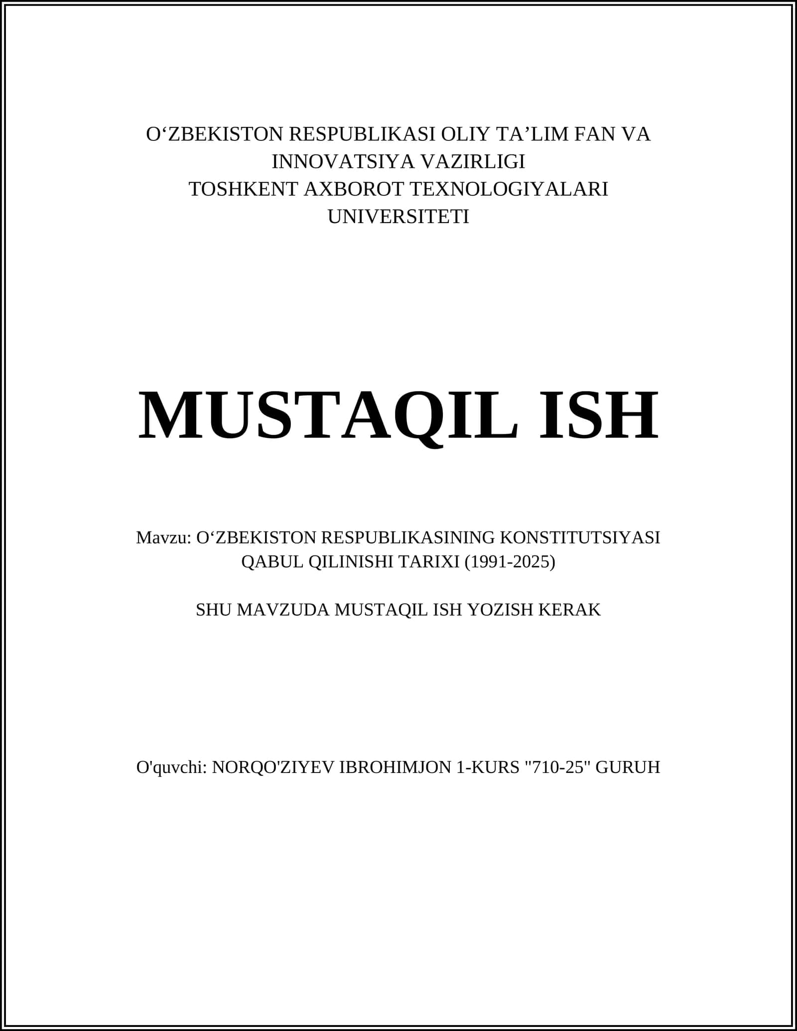 O‘ZBEKISTON RESPUBLIKASINING KONSTITUTSIYASI QABUL QILINISHI TARIXI (1991-2025) 1