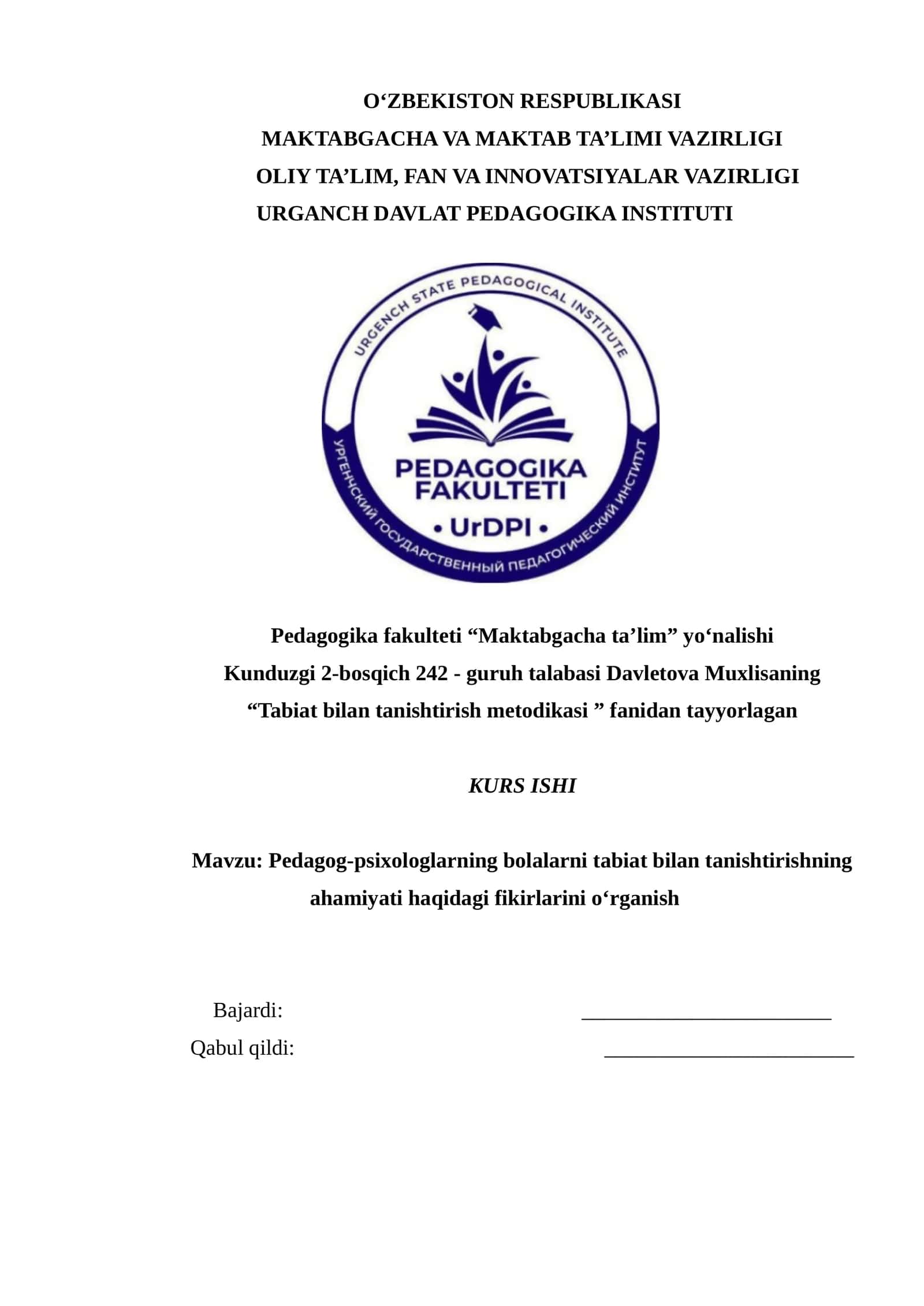 Pedagog-psixologlarning bolalarni tabiat bilan tanishtirishning ahamiyati haqidagi fikirlarini o‘rganish 1