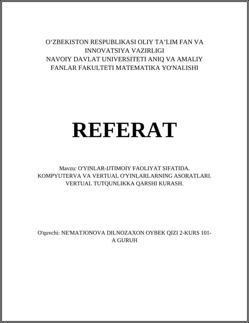 O'yinlar Ijtimoiy Faoliyat Sifatida 1