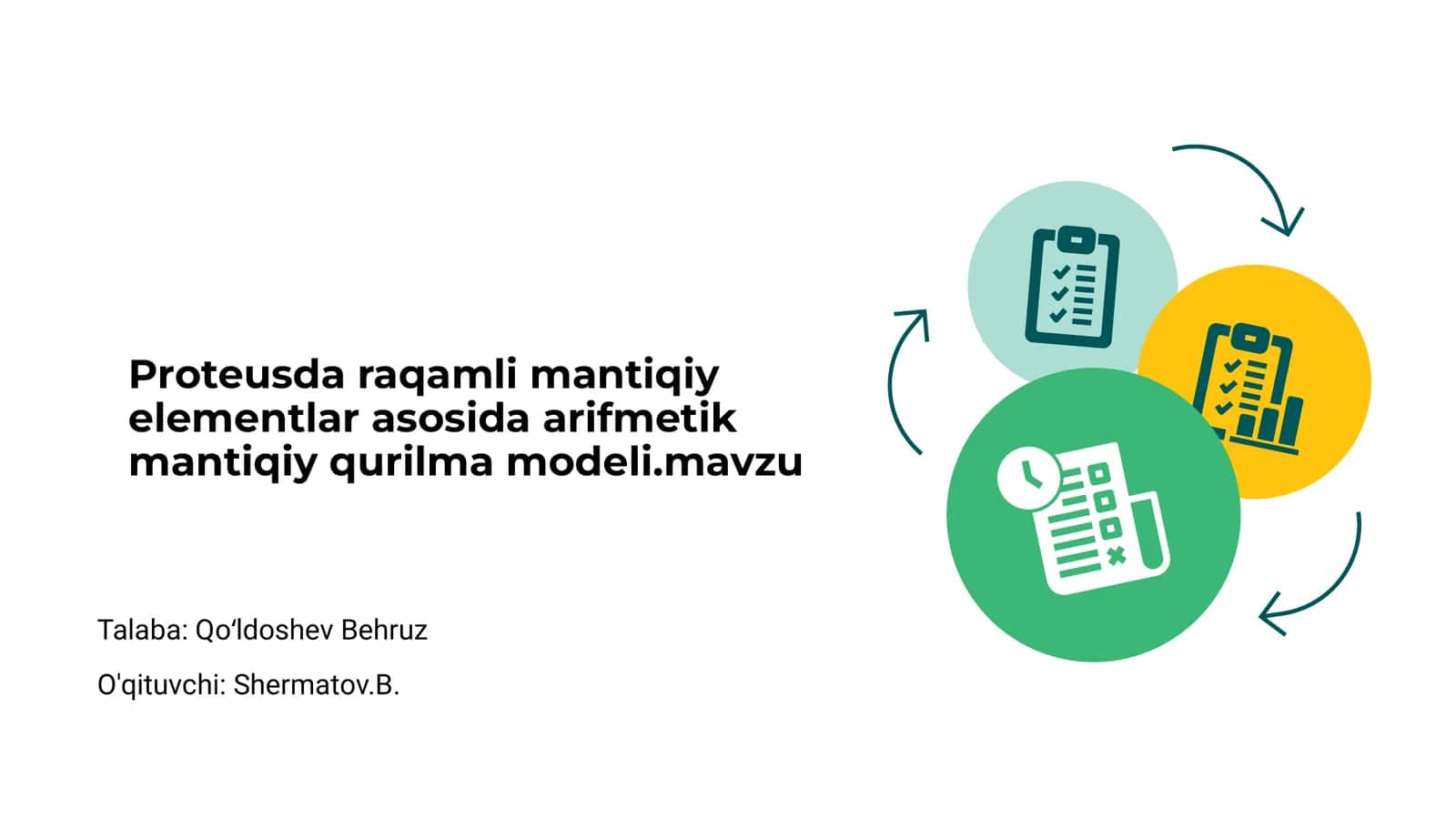 Proteusda raqamli mantiqiy elementlar asosida arifmetik mantiqiy qurilma modeli 1