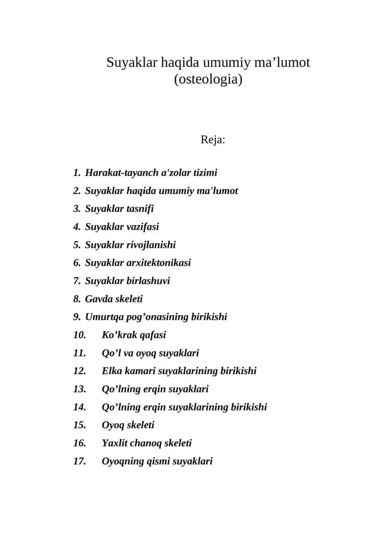 Suyaklar haqida umumiy ma’lumot 1