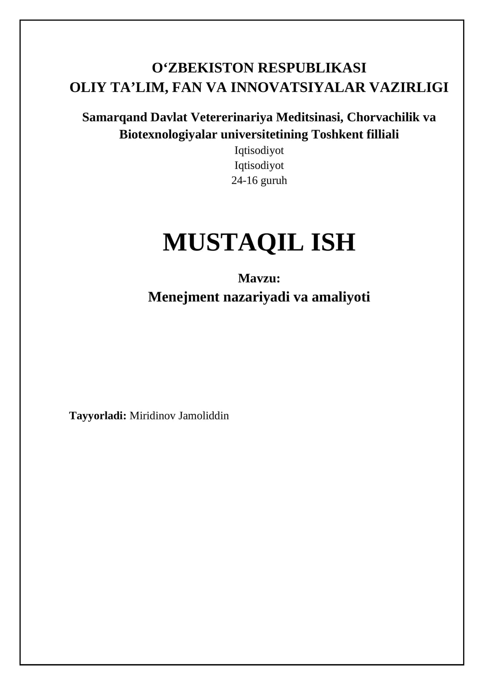 Menejment nazariyasi va amaliyoti 1