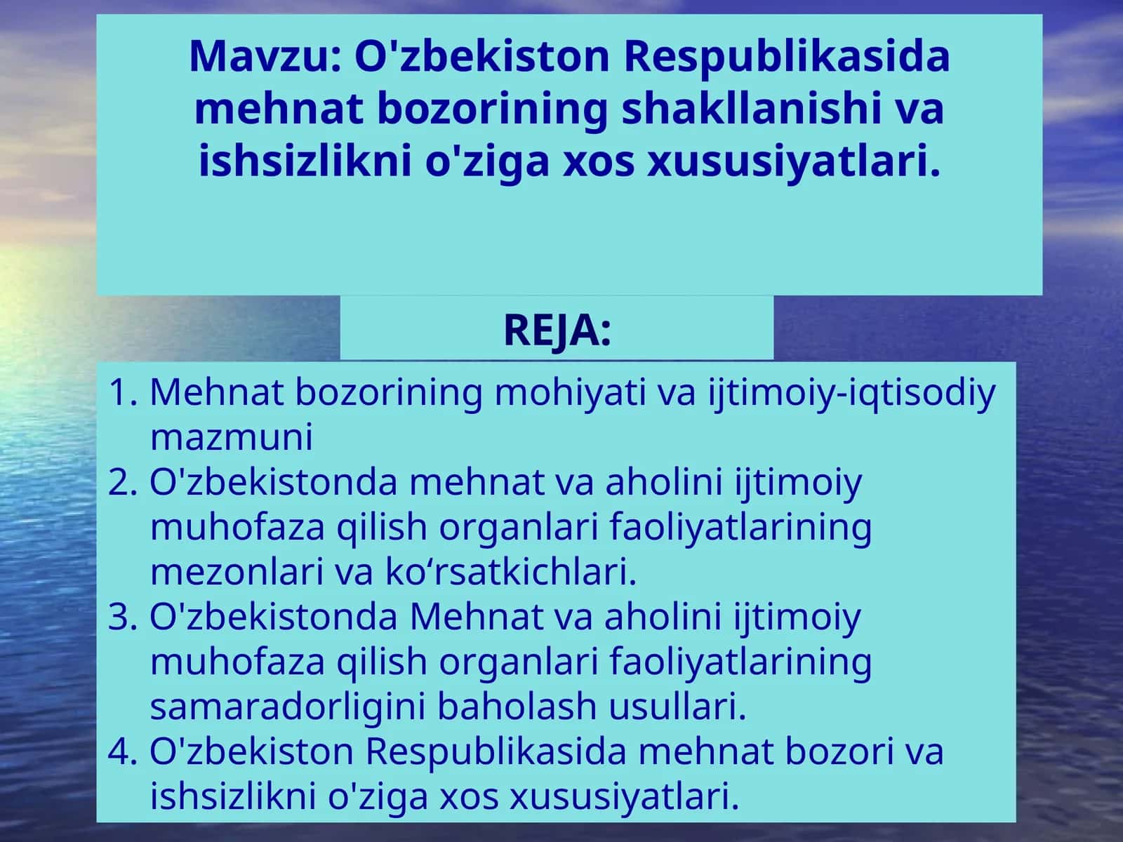 O'zbekiston Respublikasida mehnat bozorining shakllanishi va ishsizlikni o'ziga xos xususiyatlari 1