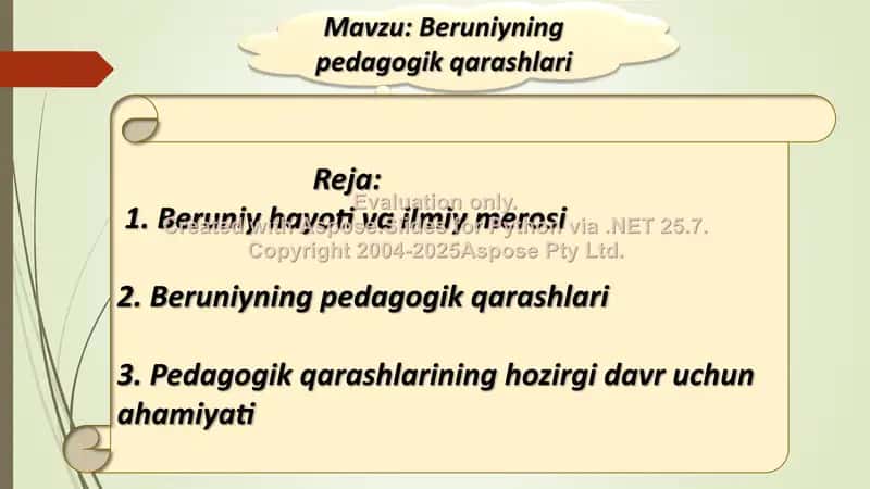 Beruniyning Pedagogik Qarashlari Prezentatsiyasi 1