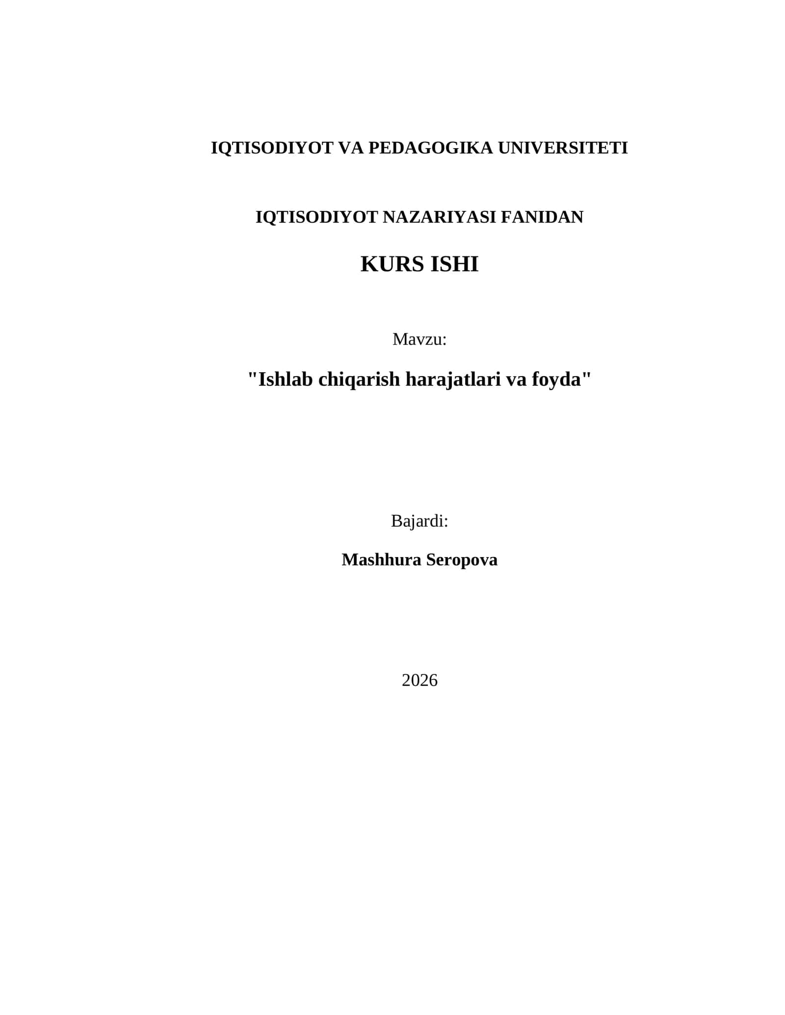 Ishlab chiqarish harajatlari va foyda 1