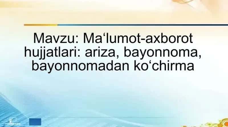 lumot-axborot hujjatlari ariza, bayonnoma, bayonnomadan ko‘chirma 1