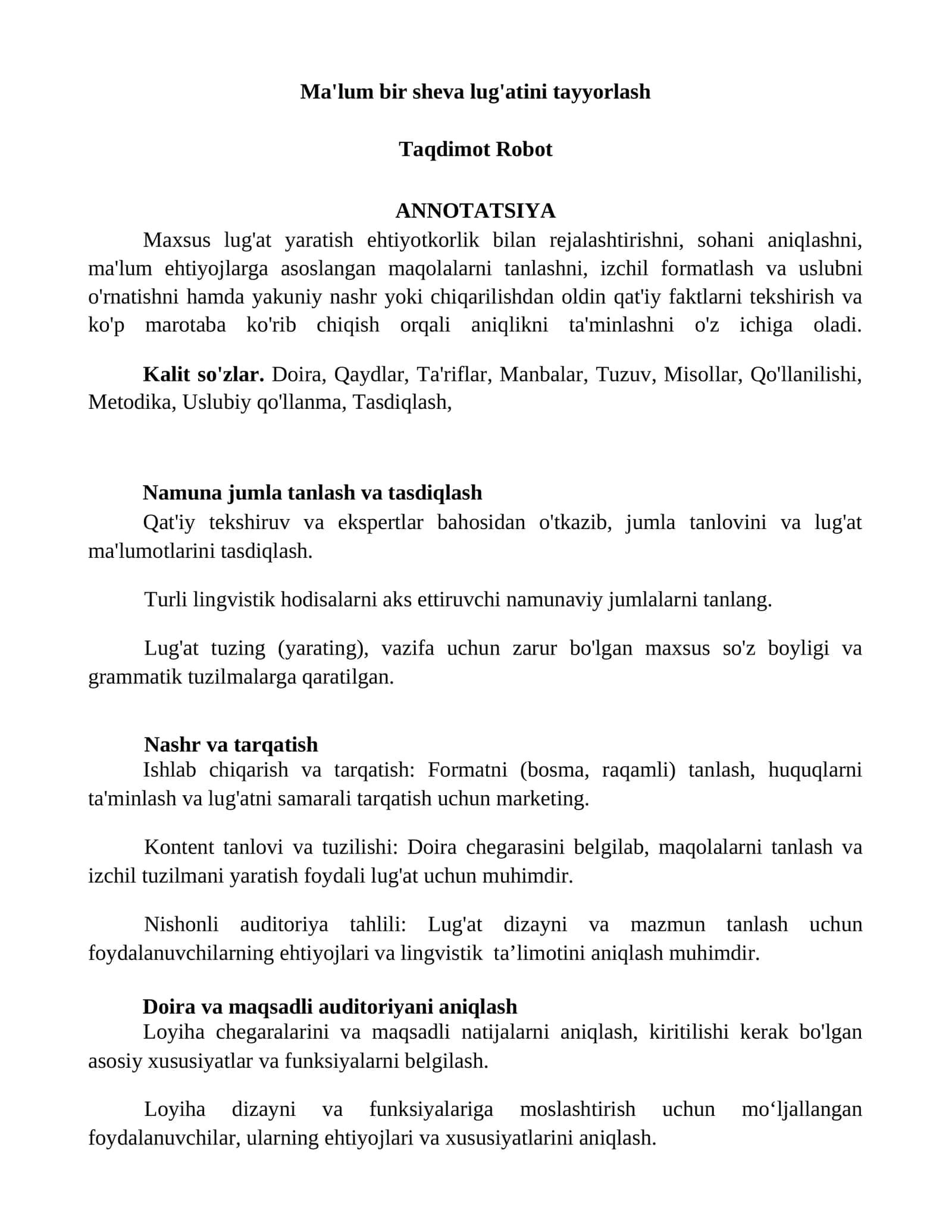 Ma'lum bir sheva lug'atini tayyorlash 1