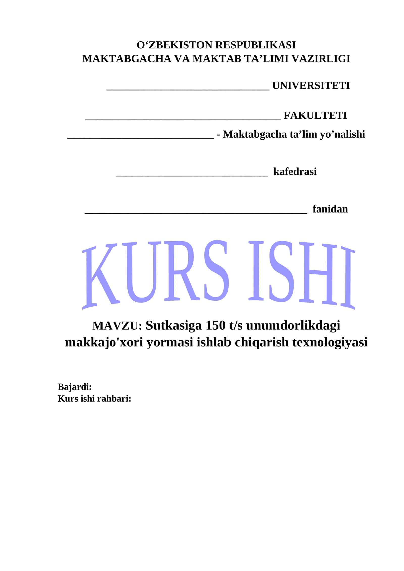 Sutkasiga 150 t/s unumdorlikdagi makkajo'xori yormasi ishlab chiqarish texnologiyasi 1
