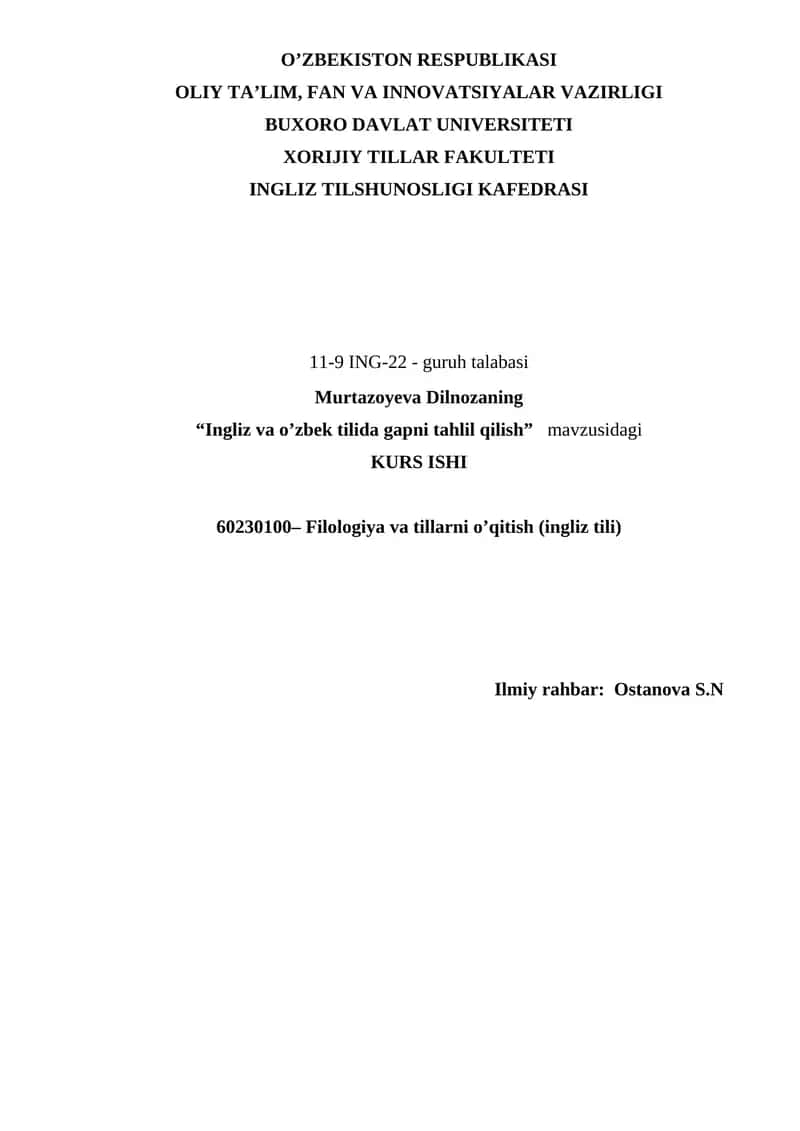 Ingliz va o’zbek tilida gapni tahlil qilish 1