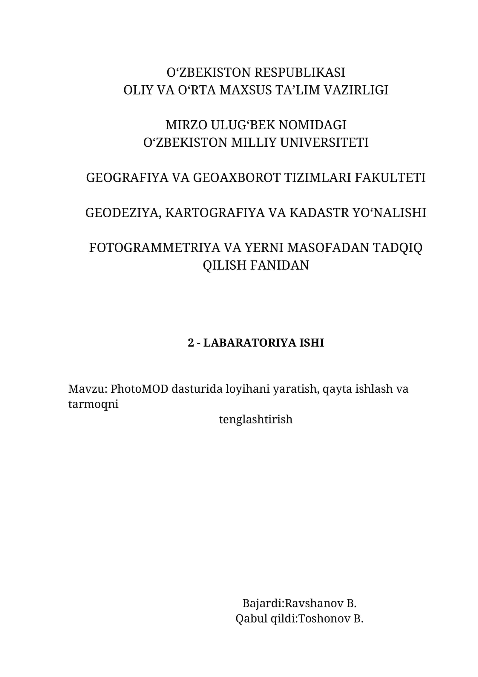 PhotoMOD dasturida loyihani yaratish 1