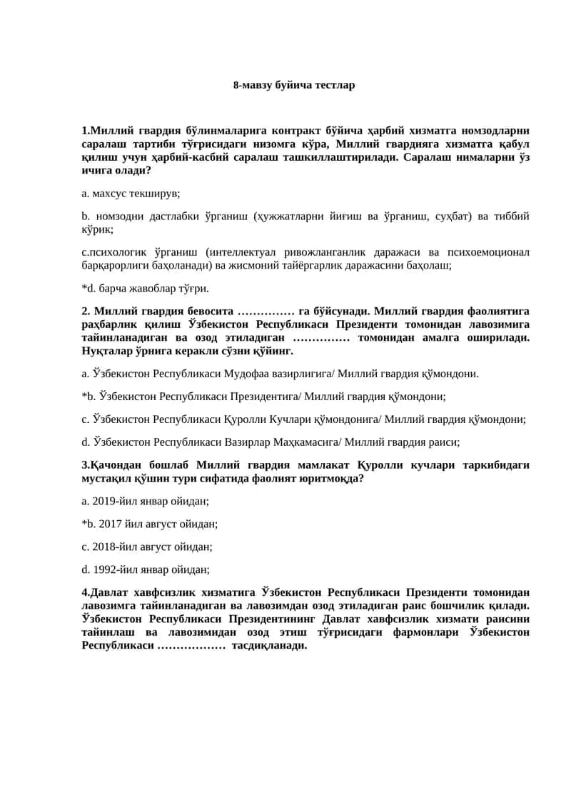 Миллий гвардия бўлинмаларига контракт бўйича ҳарбий хизматга номзодларни саралаш тартиби 1