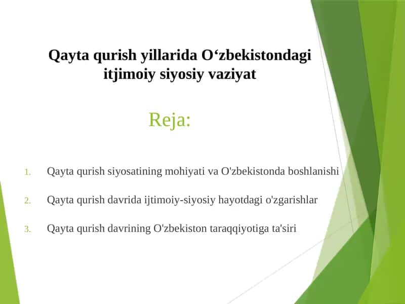 Qayta qurish yillarida O‘zbekistondagi itjimoiy siyosiy vaziyat 1