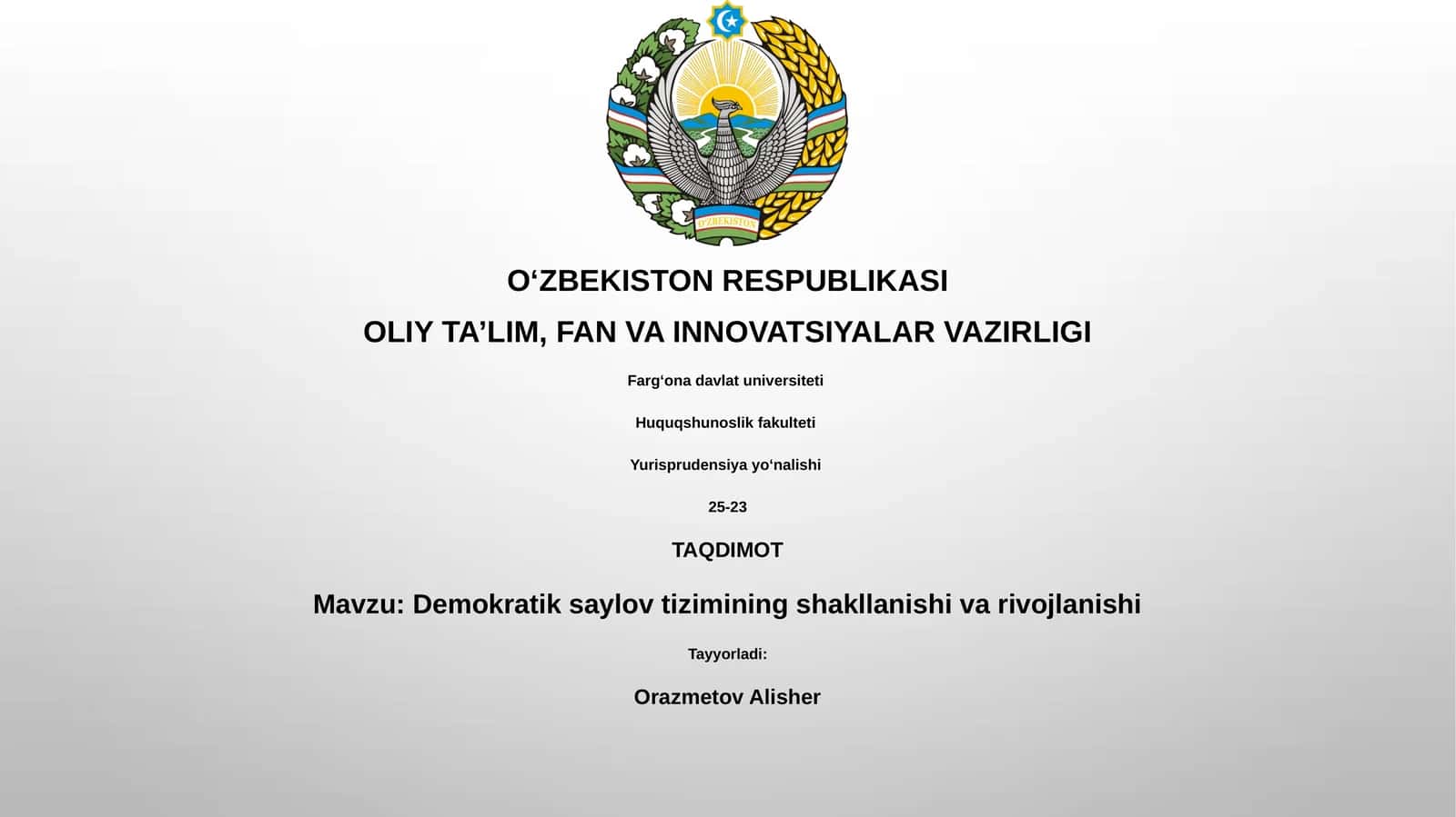 Demokratik saylov tizimining shakllanishi va rivojlanishi 1