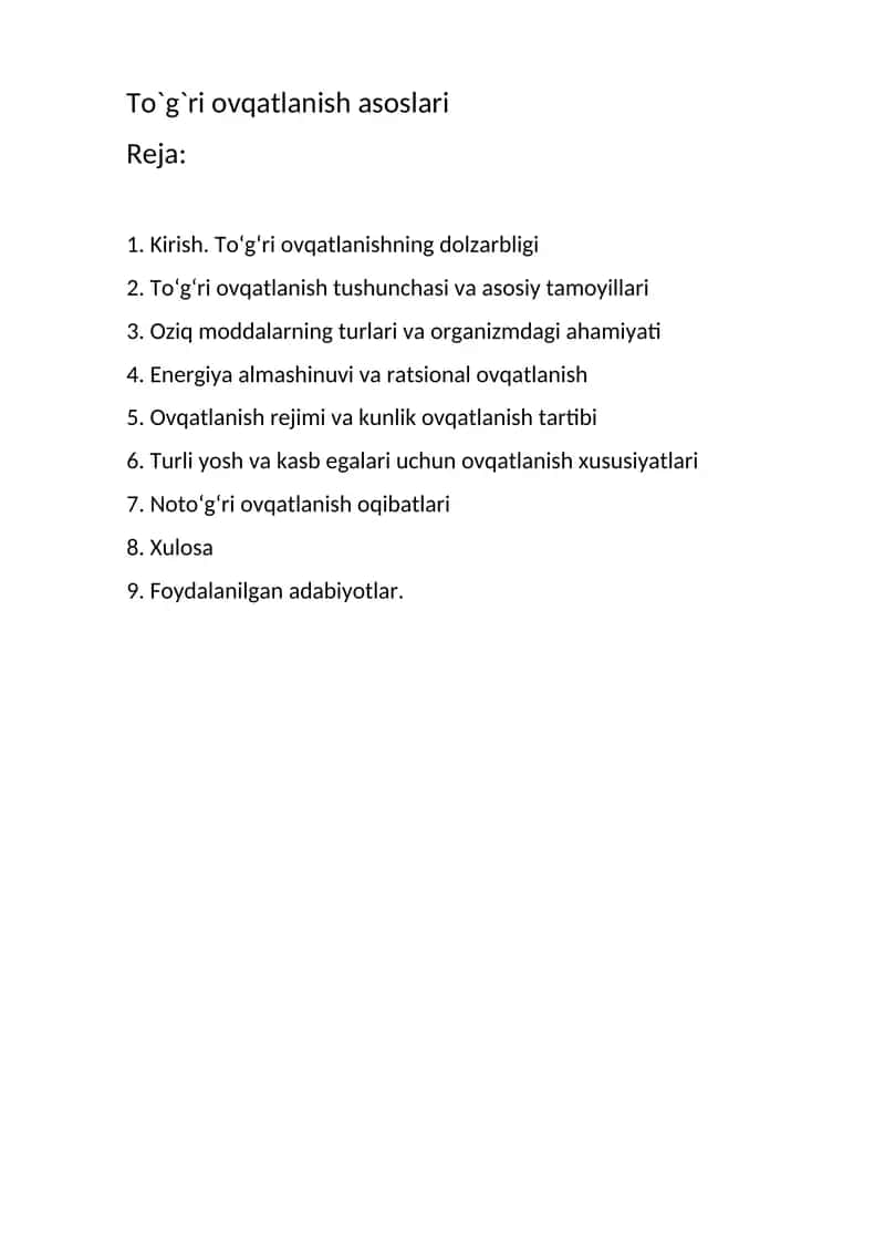 To`g`ri ovqatlanish asoslari 1
